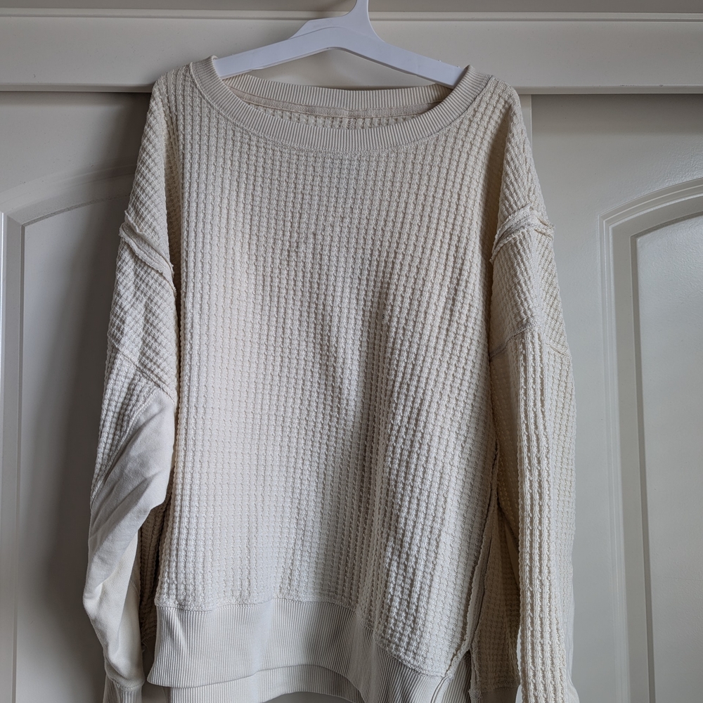 American Eagle Outfitters Cream Waffle Knit Sweater
